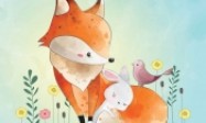 水彩狐狸和兔子矢量插图,水彩,狐狸,兔子,花朵,小鸟,EPS格式