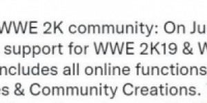 《WWE 2K19》《WWE 2K20》在线服务器将于6月30日关闭